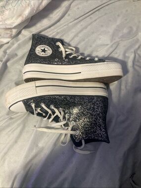 Converse Black Glitter High-Top Platform Sneakers